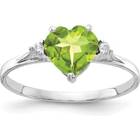 14K White Gold Heart Peridot and Diamond Accent Ring - 1.42 Carat Total Gem Weight by Monteluci Fine Jewelry