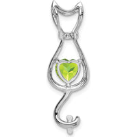 14K White Gold Heart Peridot Cat Pendant with Diamond Accents - 0.99 Carat Peridot, 0.005 Carat Diamond Weight by Lumare Gioia
