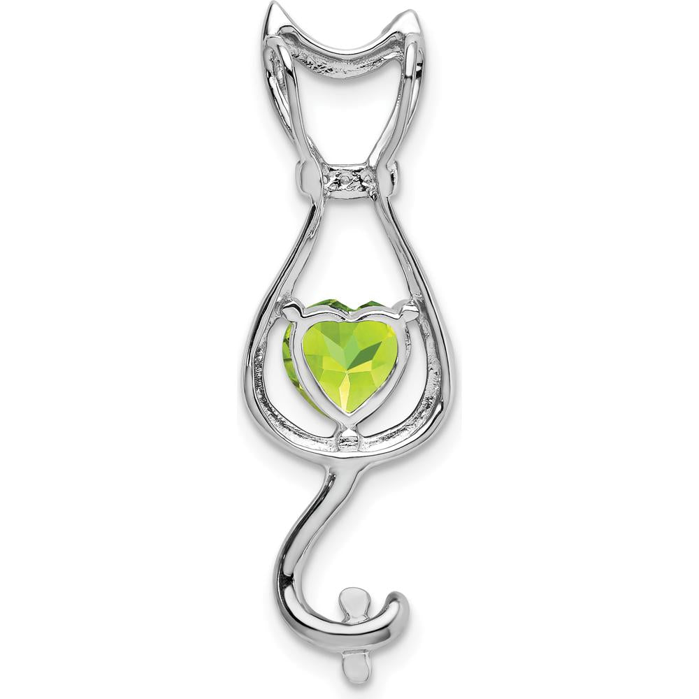 14K White Gold Heart Peridot Cat Pendant with Diamond Accents - 0.99 Carat Peridot, 0.005 Carat Diamond Weight by Lumare Gioia
