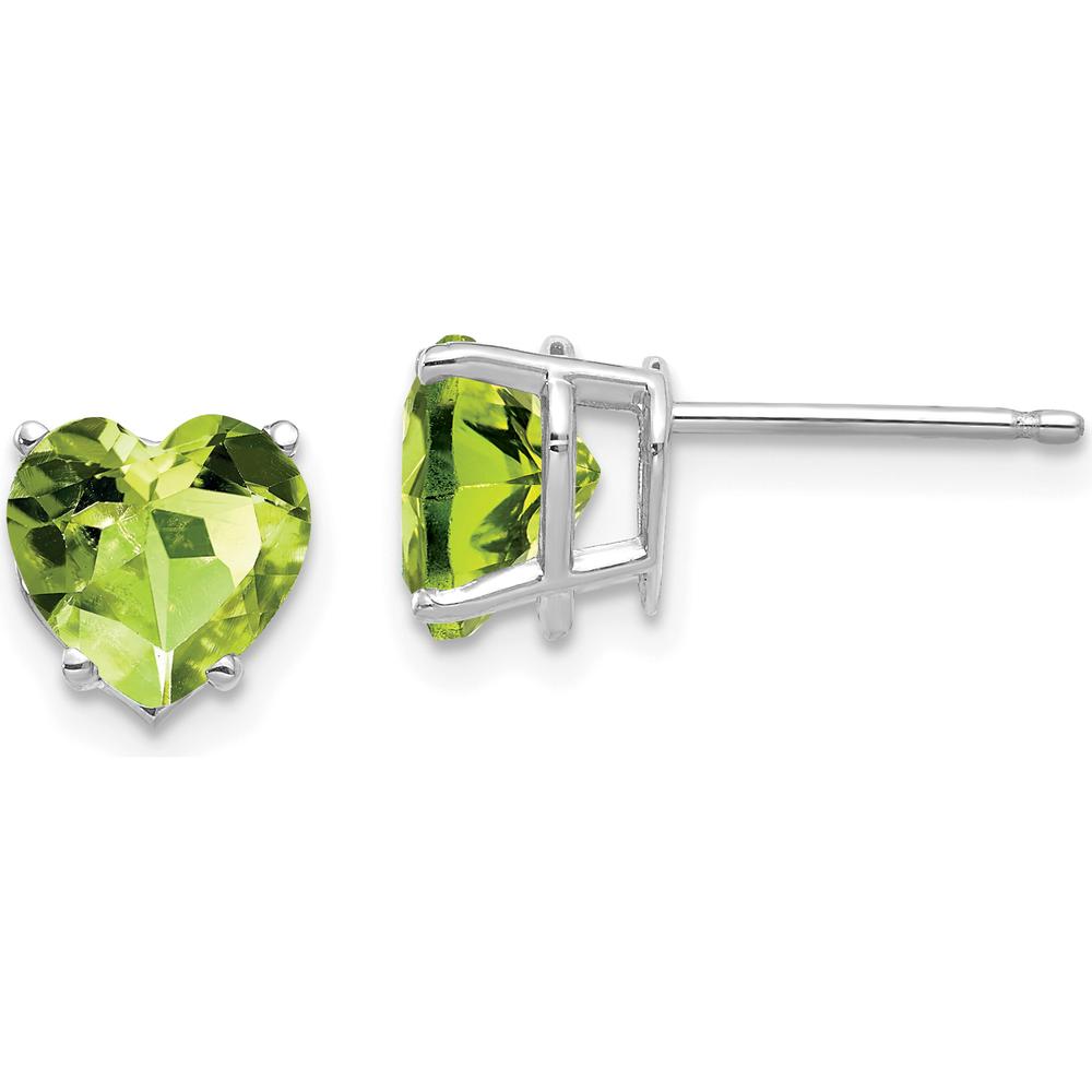 14K White Gold Heart Peridot Stud Earrings - 1.40 Carat Total Peridot Weight by Monteluci Fine Jewelry