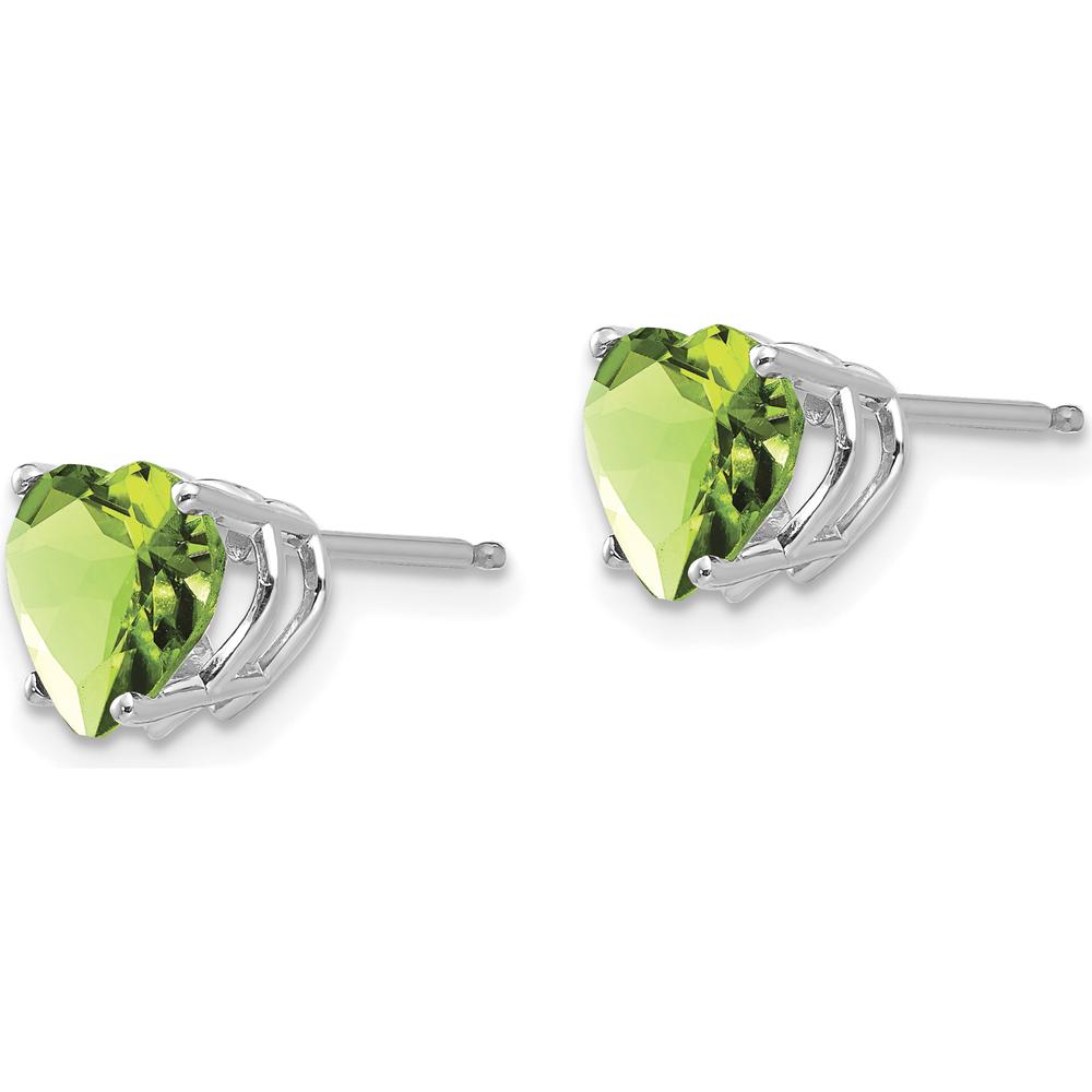 14K White Gold Heart Peridot Stud Earrings - 1.40 Carat Total Peridot Weight by Monteluci Fine Jewelry