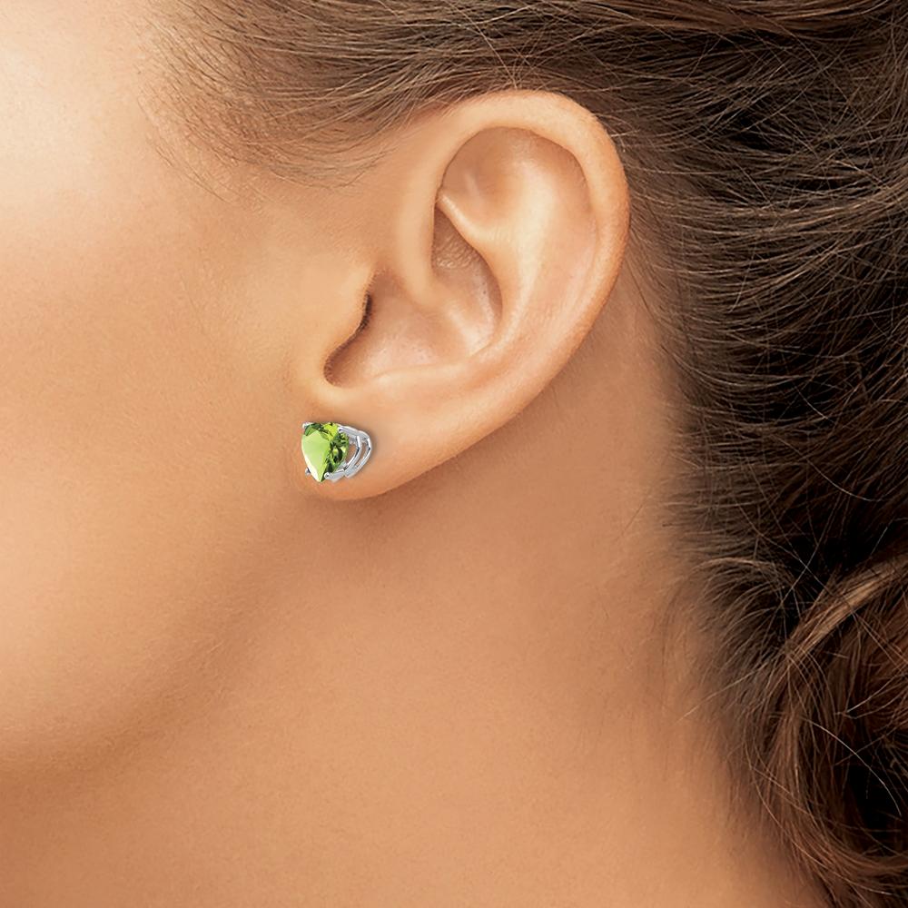 14K White Gold Heart Peridot Stud Earrings - 1.40 Carat Total Peridot Weight by Monteluci Fine Jewelry