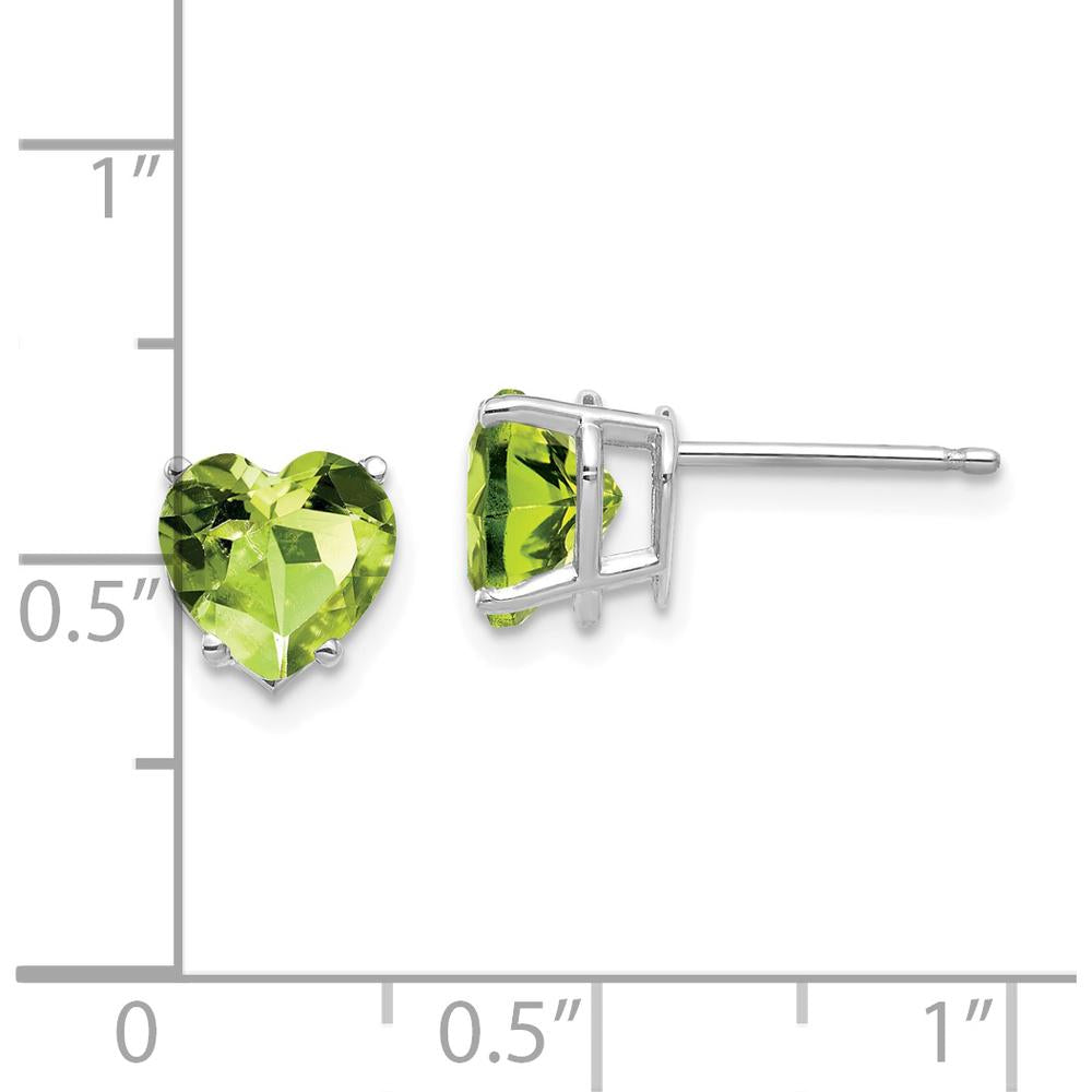 14K White Gold Heart Peridot Stud Earrings - 1.40 Carat Total Peridot Weight by Monteluci Fine Jewelry