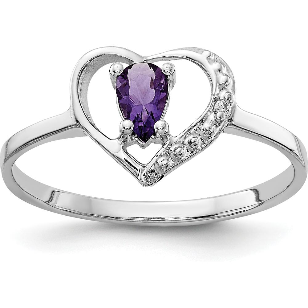 14K White Gold Heart Ring Mount with 0.01 Carat Diamonds and 5x3mm Pear Gemstone Setting by Monteluci Fine Jewelry