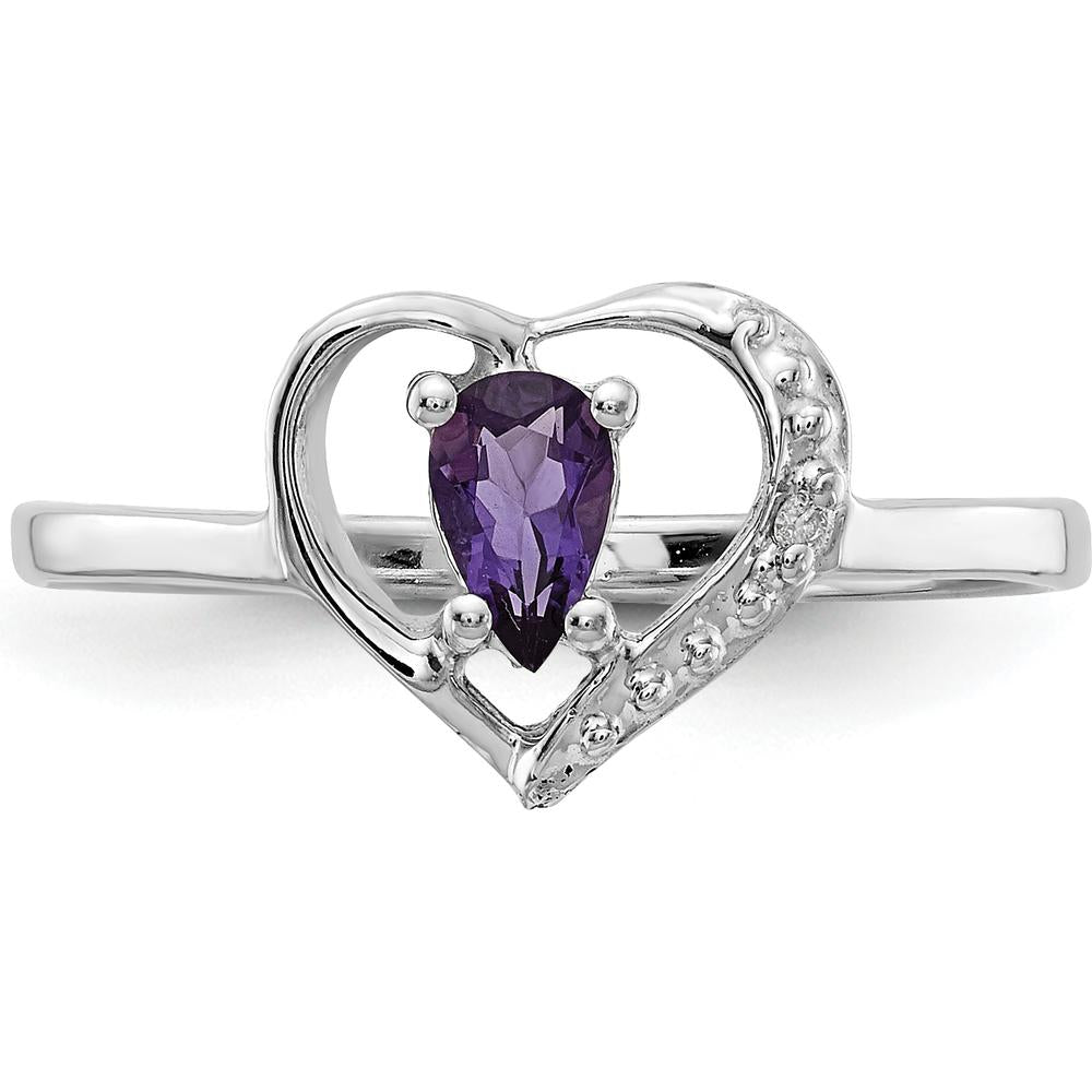 14K White Gold Heart Ring Mount with 0.01 Carat Diamonds and 5x3mm Pear Gemstone Setting by Monteluci Fine Jewelry
