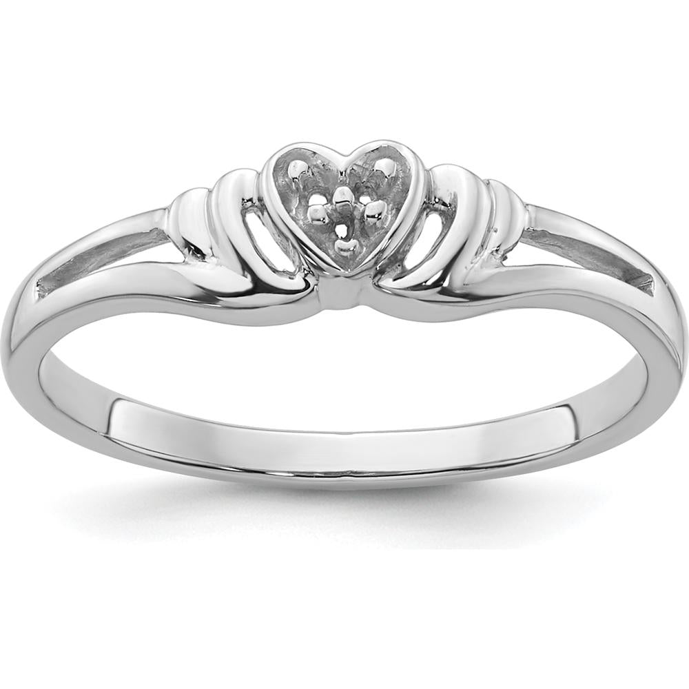 14K White Gold Heart Ring Mounting with Polished Tapered Band and Rhodium Finish by Oro Pregiato