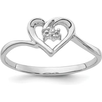 14K White Gold Heart Ring with 0.02 Carat Diamond Cluster Center by Oro Pregiato