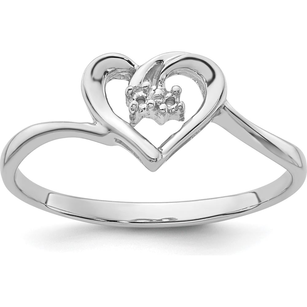 14K White Gold Heart Ring with 0.02 Carat Diamond Cluster Center by Oro Pregiato
