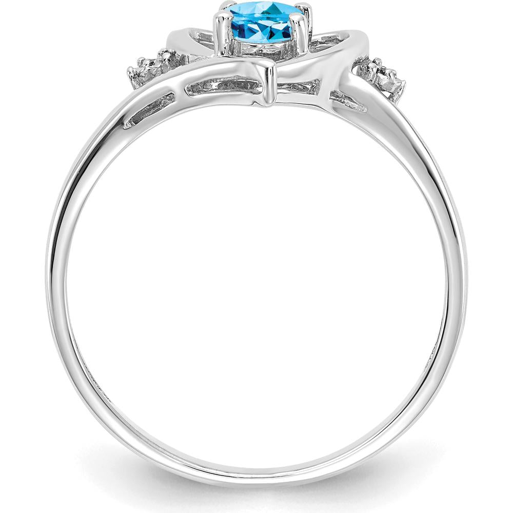 14K White Gold Heart Ring with 0.56 Carat Oval Swiss Blue Topaz and Diamonds by Oro Pregiato