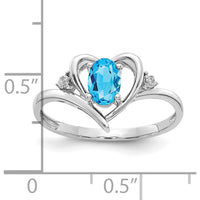 14K White Gold Heart Ring with 0.56 Carat Oval Swiss Blue Topaz and Diamonds by Oro Pregiato