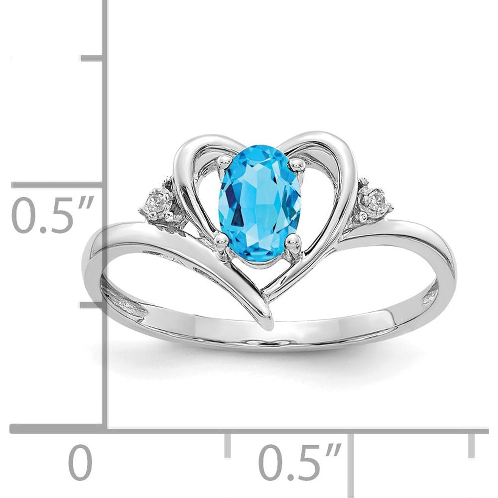 14K White Gold Heart Ring with 0.56 Carat Oval Swiss Blue Topaz and Diamonds by Oro Pregiato
