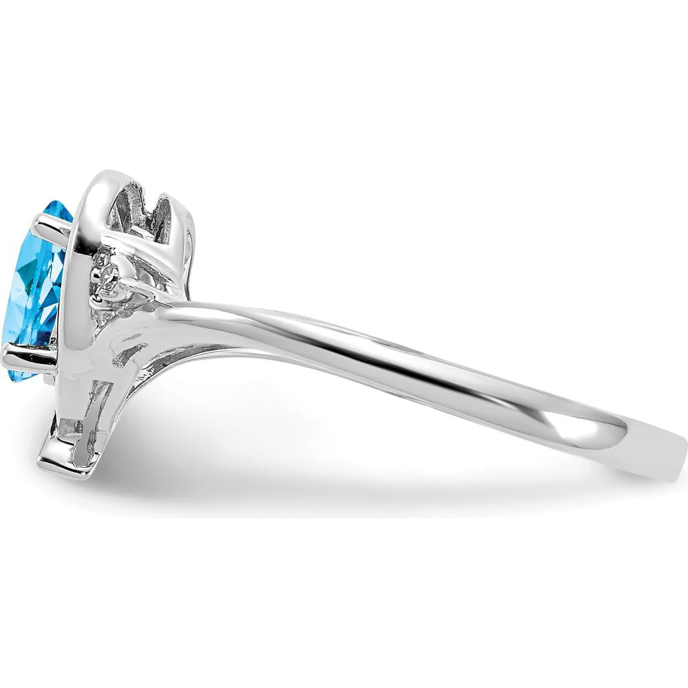 14K White Gold Heart Ring with 0.56 Carat Oval Swiss Blue Topaz and Diamonds by Oro Pregiato