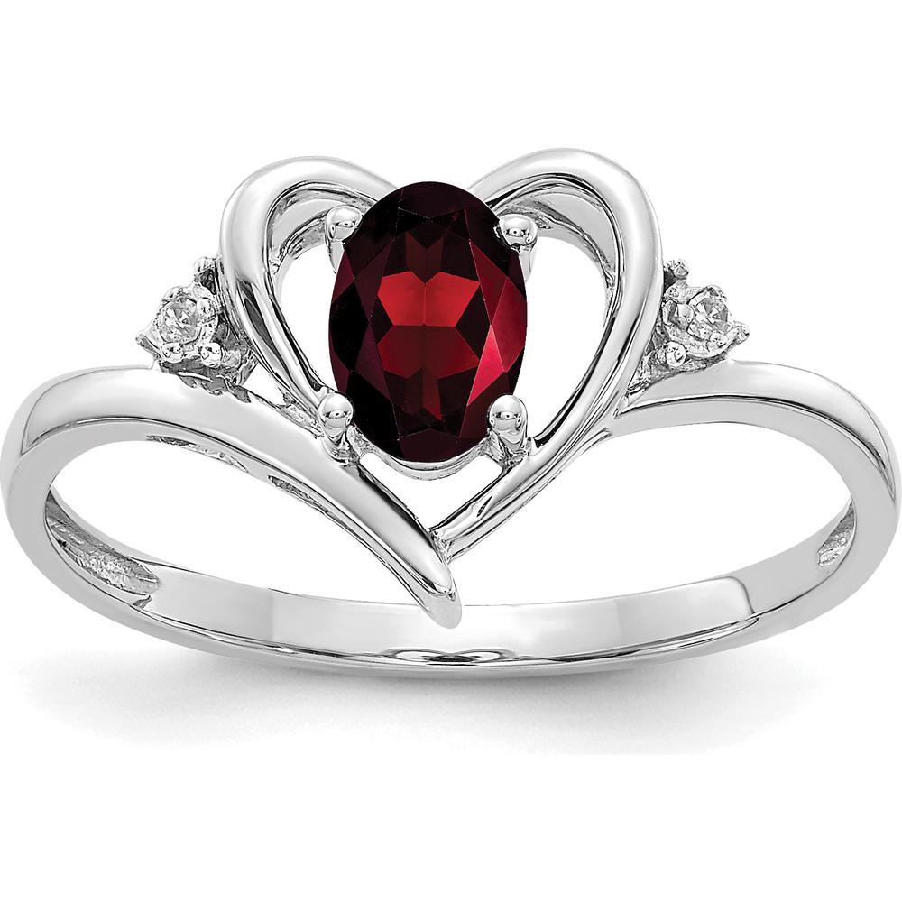 14K White Gold Heart Ring with 0.6 Carat Oval Garnet and Round Diamonds - Natural Stones by Oro Pregiato