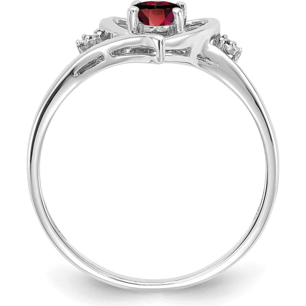 14K White Gold Heart Ring with 0.6 Carat Oval Garnet and Round Diamonds - Natural Stones by Oro Pregiato