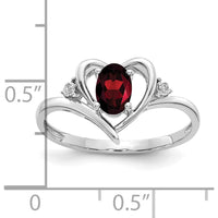 14K White Gold Heart Ring with 0.6 Carat Oval Garnet and Round Diamonds - Natural Stones by Oro Pregiato