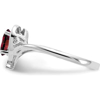 14K White Gold Heart Ring with 0.6 Carat Oval Garnet and Round Diamonds - Natural Stones by Oro Pregiato