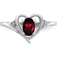 14K White Gold Heart Ring with 0.6 Carat Oval Garnet and Round Diamonds - Natural Stones by Oro Pregiato