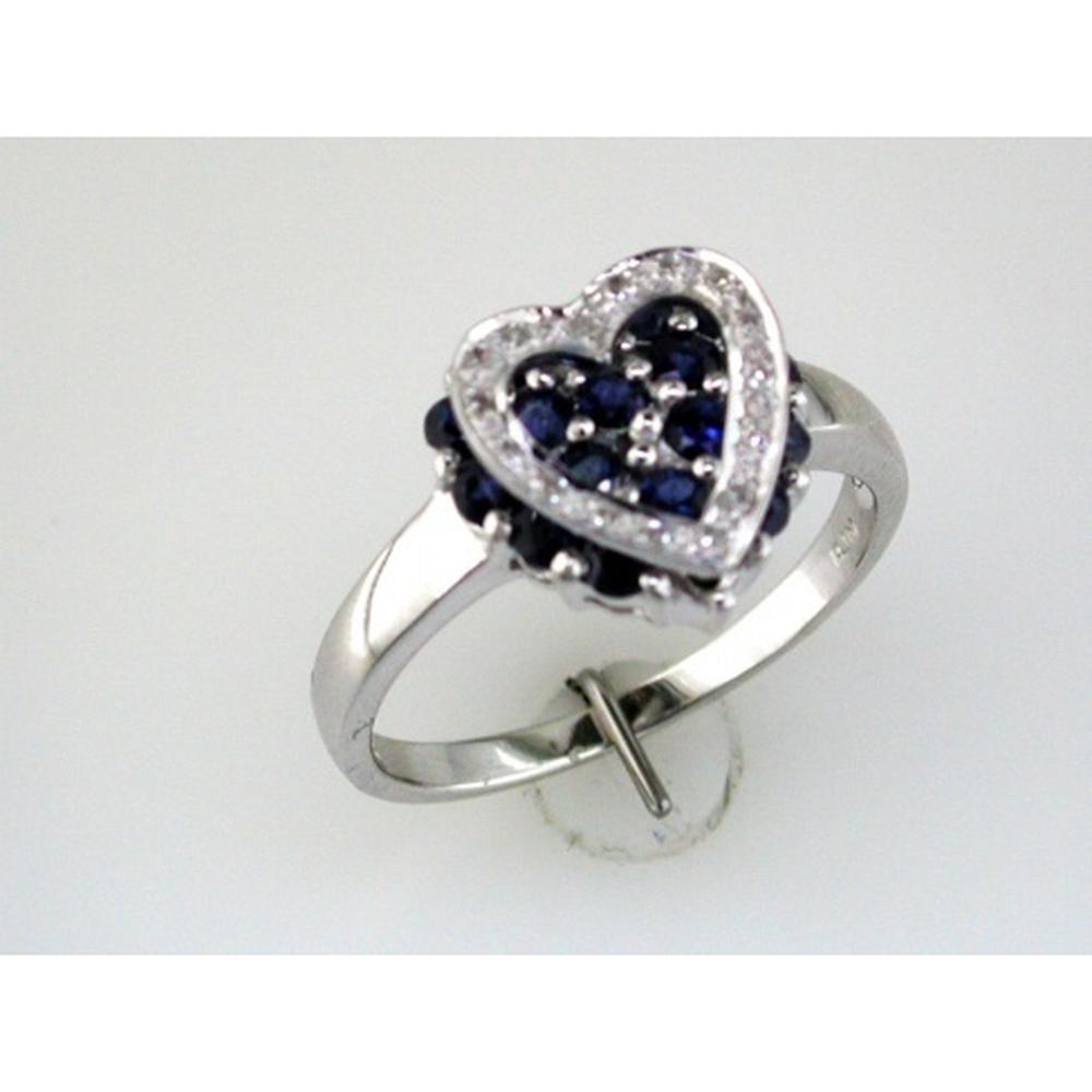 14K White Gold Heart Ring with 0.95 Carat Round Sapphire Cluster and 0.06 Carat Diamond Halo - Royal Jewelry