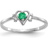 14K White Gold Heart Ring with 3mm Round Emerald - 0.11 Carat Total Emerald Weight by Oro Pregiato