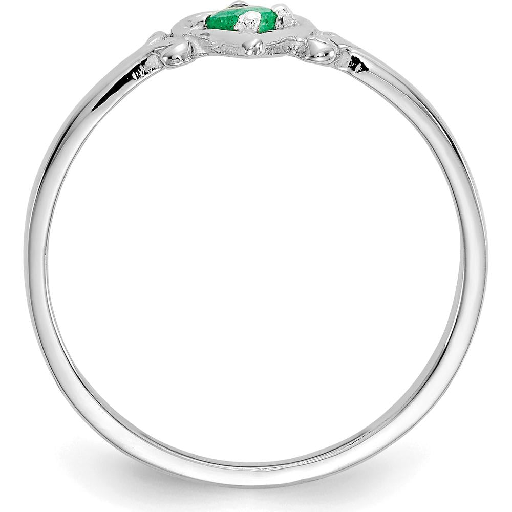 14K White Gold Heart Ring with 3mm Round Emerald - 0.11 Carat Total Emerald Weight by Oro Pregiato
