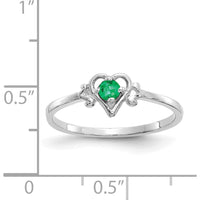 14K White Gold Heart Ring with 3mm Round Emerald - 0.11 Carat Total Emerald Weight by Oro Pregiato