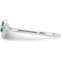 14K White Gold Heart Ring with 3mm Round Emerald - 0.11 Carat Total Emerald Weight by Oro Pregiato