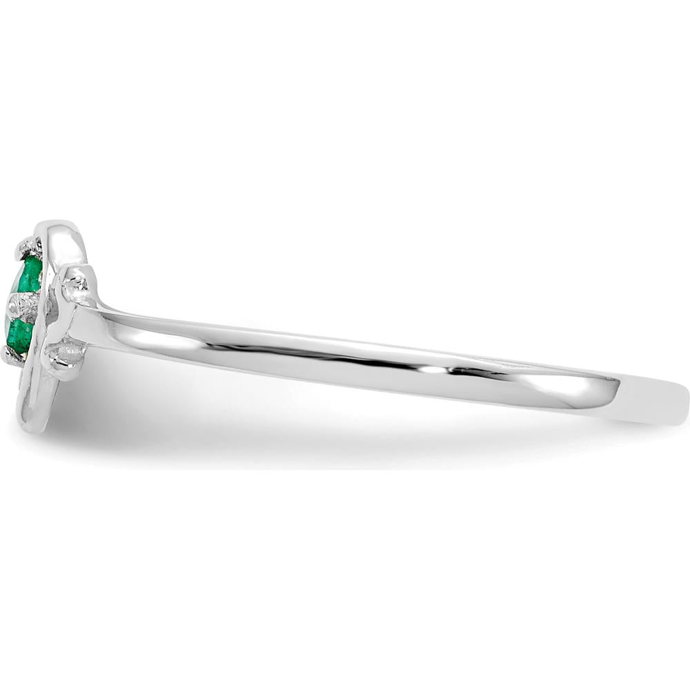 14K White Gold Heart Ring with 3mm Round Emerald - 0.11 Carat Total Emerald Weight by Oro Pregiato