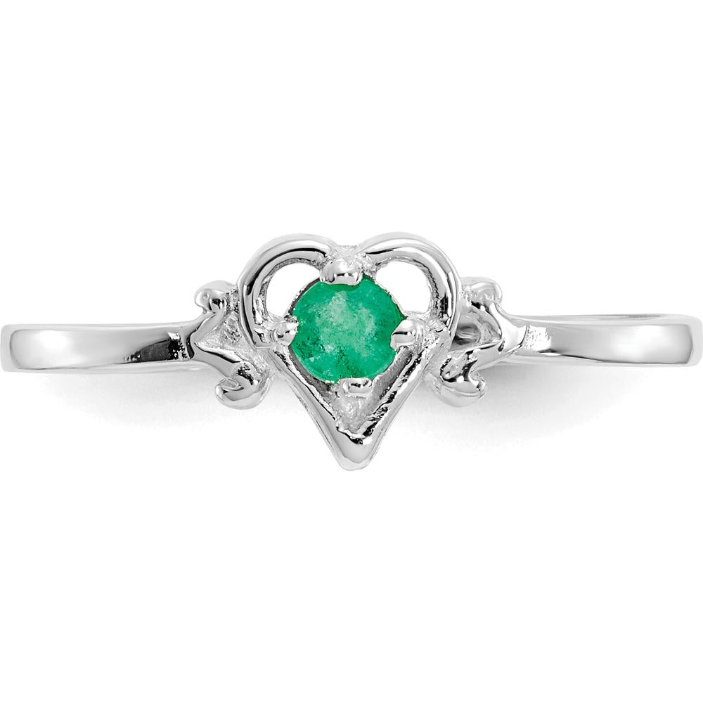 14K White Gold Heart Ring with 3mm Round Emerald - 0.11 Carat Total Emerald Weight by Oro Pregiato