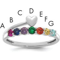 14K White Gold Heart Ring with 7 Birthstones - Customizable Mother's Ring by Oro Pregiato