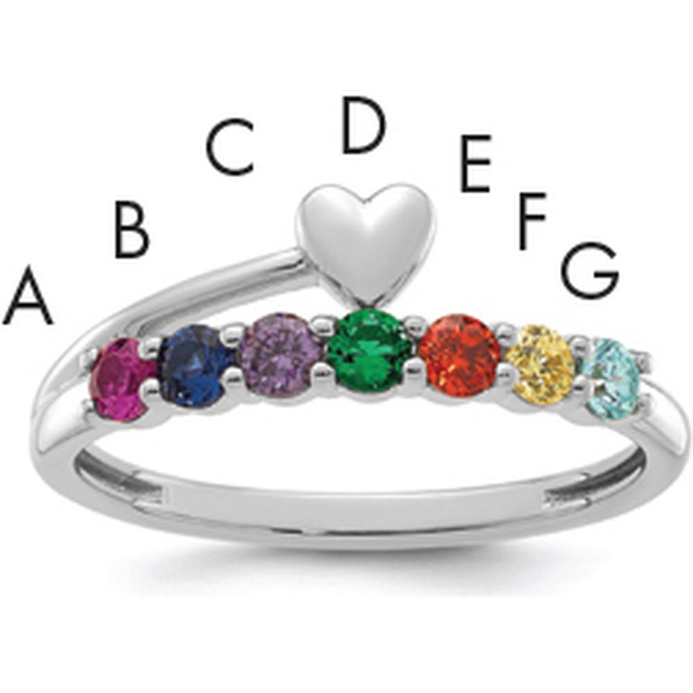 14K White Gold Heart Ring with 7 Birthstones - Customizable Mother's Ring by Oro Pregiato