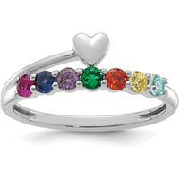 14K White Gold Heart Ring with 7 Birthstones - Customizable Mother's Ring by Oro Pregiato