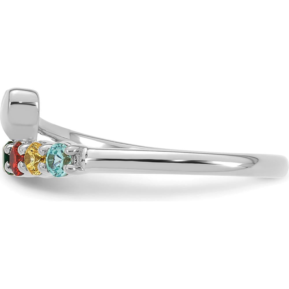 14K White Gold Heart Ring with 7 Birthstones - Customizable Mother's Ring by Oro Pregiato