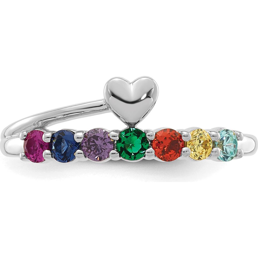 14K White Gold Heart Ring with 7 Birthstones - Customizable Mother's Ring by Oro Pregiato