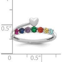 14K White Gold Heart Ring with 7 Birthstones - Customizable Mother's Ring by Oro Pregiato