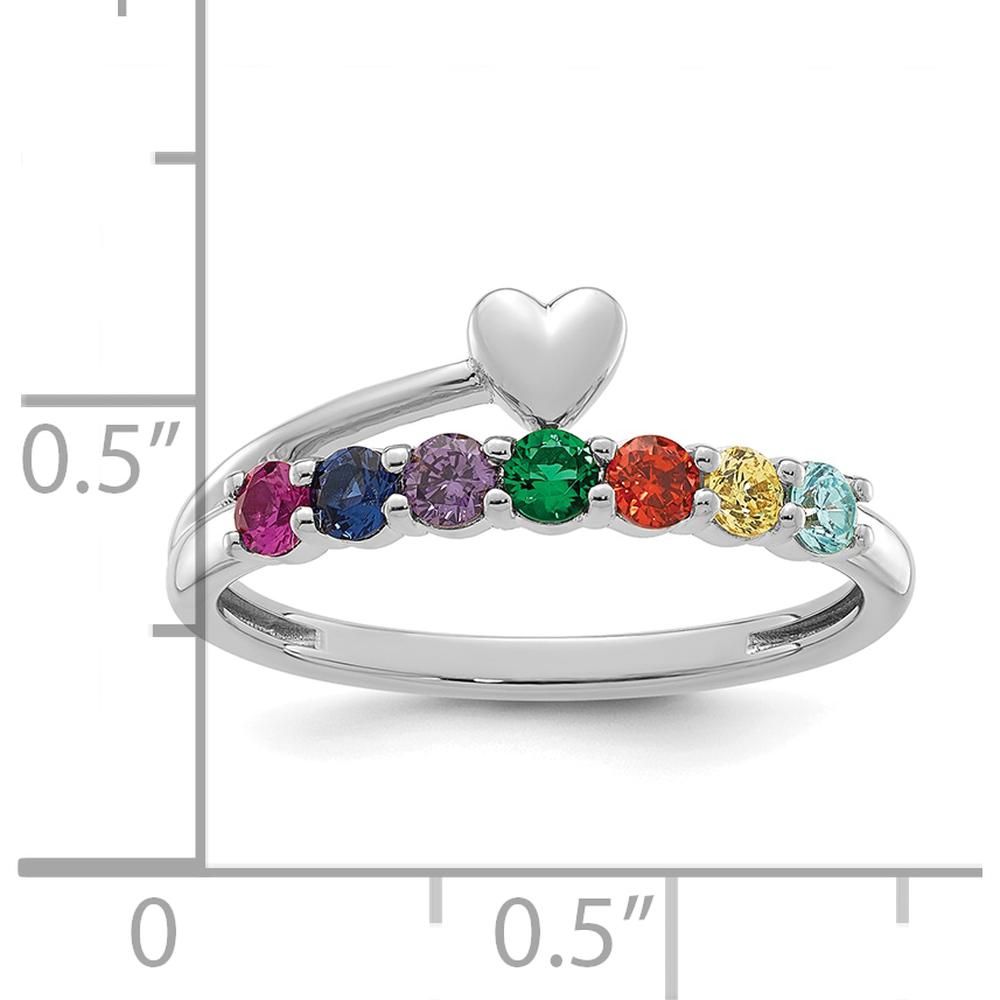 14K White Gold Heart Ring with 7 Birthstones - Customizable Mother's Ring by Oro Pregiato