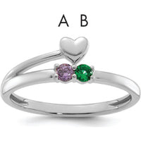 14K White Gold Heart Ring with Amethyst and Emerald Birthstones for Mothers by Oro Pregiato