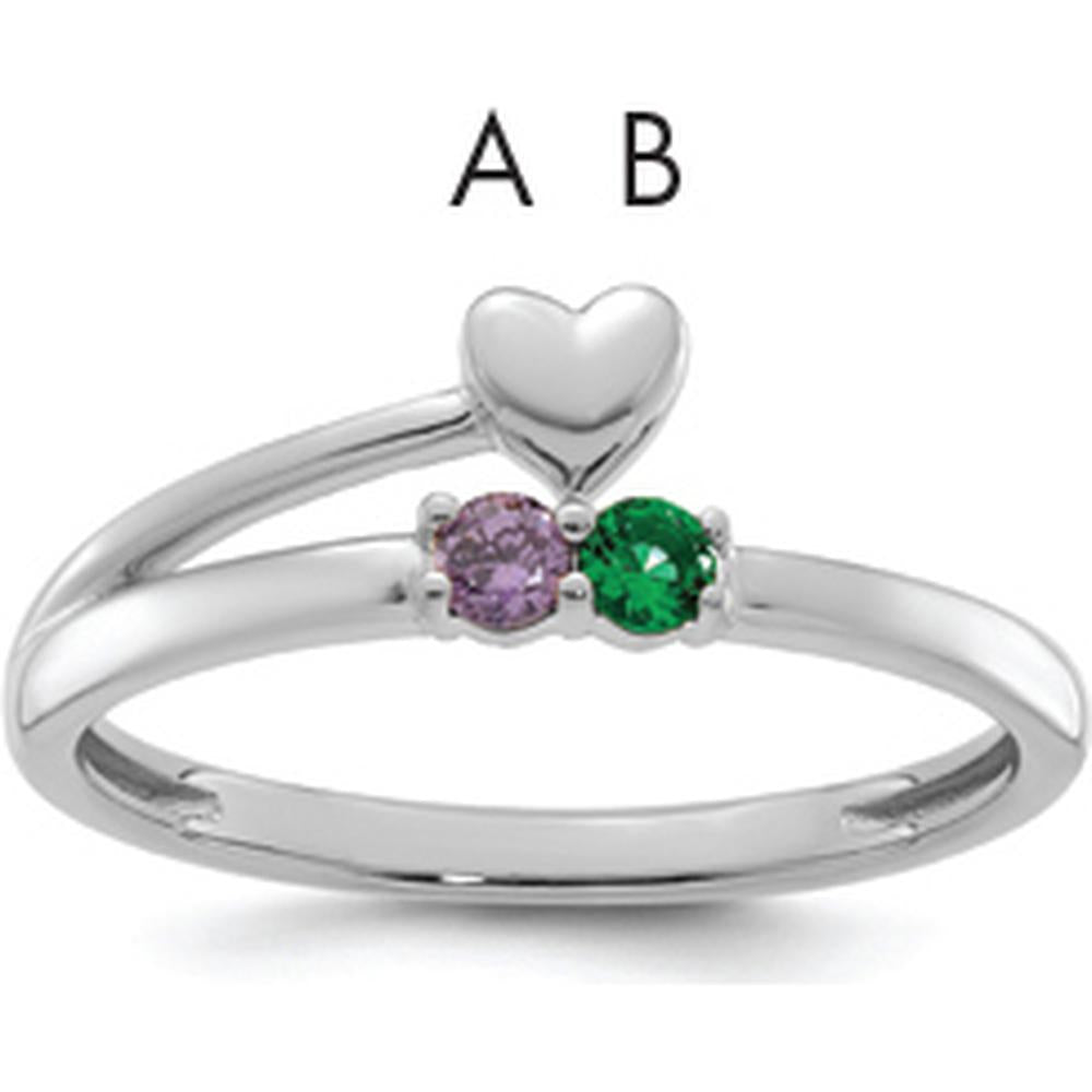 14K White Gold Heart Ring with Amethyst and Emerald Birthstones for Mothers by Oro Pregiato