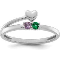 14K White Gold Heart Ring with Amethyst and Emerald Birthstones for Mothers by Oro Pregiato