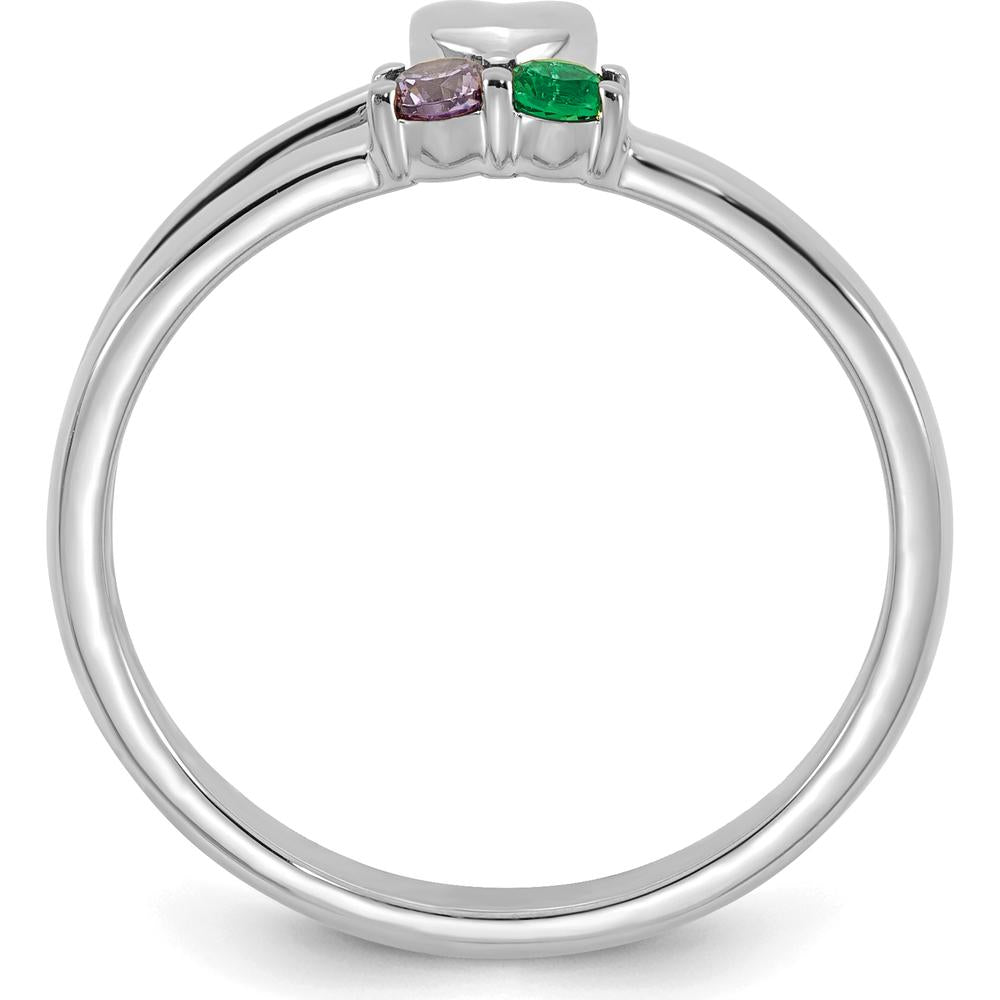 14K White Gold Heart Ring with Amethyst and Emerald Birthstones for Mothers by Oro Pregiato
