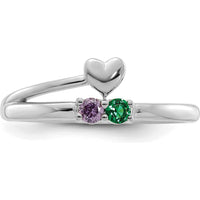 14K White Gold Heart Ring with Amethyst and Emerald Birthstones for Mothers by Oro Pregiato