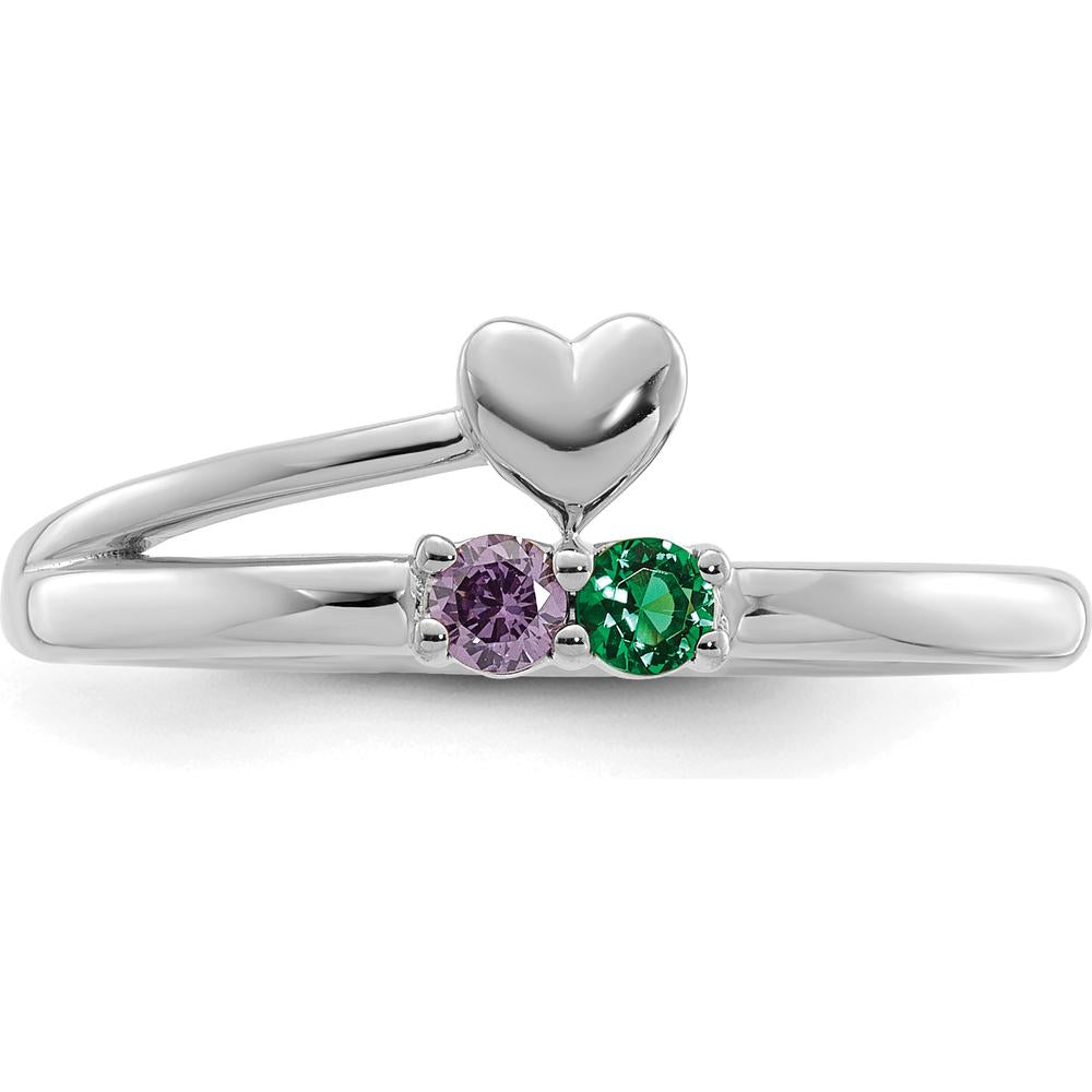 14K White Gold Heart Ring with Amethyst and Emerald Birthstones for Mothers by Oro Pregiato