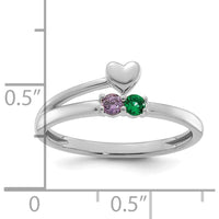 14K White Gold Heart Ring with Amethyst and Emerald Birthstones for Mothers by Oro Pregiato