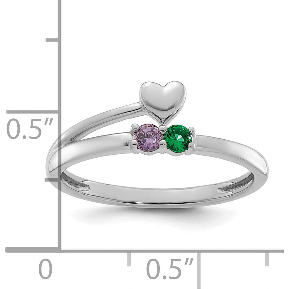 14K White Gold Heart Ring with Amethyst and Emerald Birthstones for Mothers by Oro Pregiato