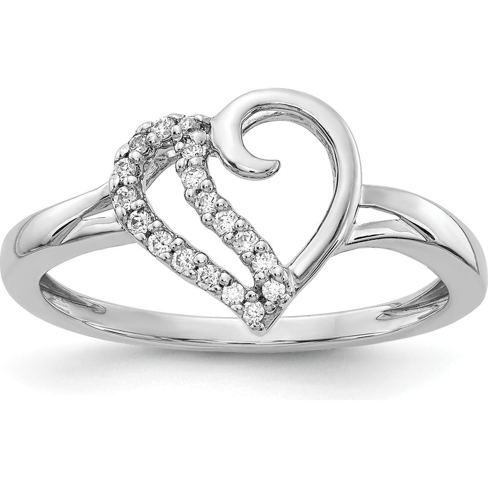 14K White Gold Heart Ring with Pave Set Round Diamonds - 0.061 Carat Total Diamond Weight by 0