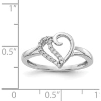 14K White Gold Heart Ring with Pave Set Round Diamonds - 0.061 Carat Total Diamond Weight by 0