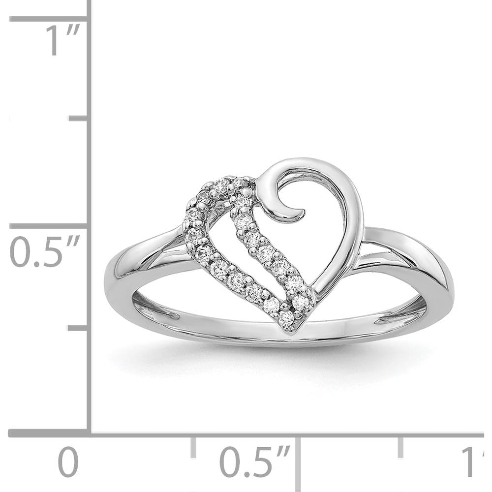 14K White Gold Heart Ring with Pave Set Round Diamonds - 0.061 Carat Total Diamond Weight by 0
