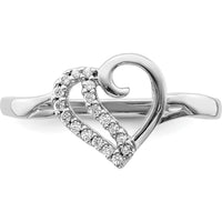 14K White Gold Heart Ring with Pave Set Round Diamonds - 0.061 Carat Total Diamond Weight by 0