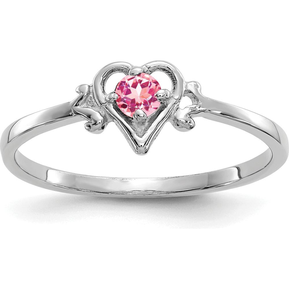 14K White Gold Heart Ring with Pink Tourmaline - 0.11 Carat Total Gemstone Weight by Oro Pregiato