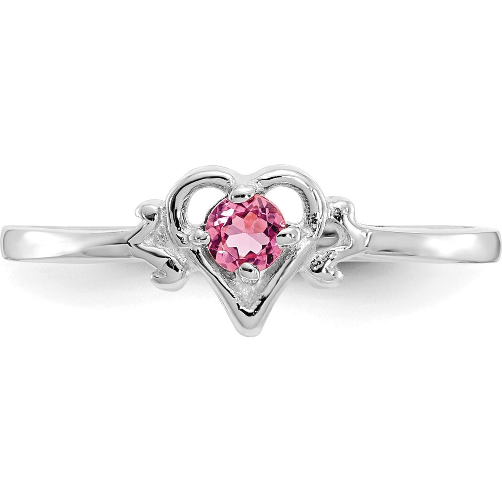 14K White Gold Heart Ring with Pink Tourmaline - 0.11 Carat Total Gemstone Weight by Oro Pregiato