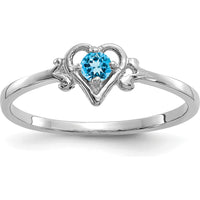 14K White Gold Heart Ring with Swiss Blue Topaz - 0.11 Carat Total Weight by Oro Pregiato